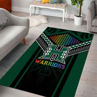 Hawaii Warriors Football Area Rug Rainbow Kakau Pattern Black LT05 - Polynesian Pride