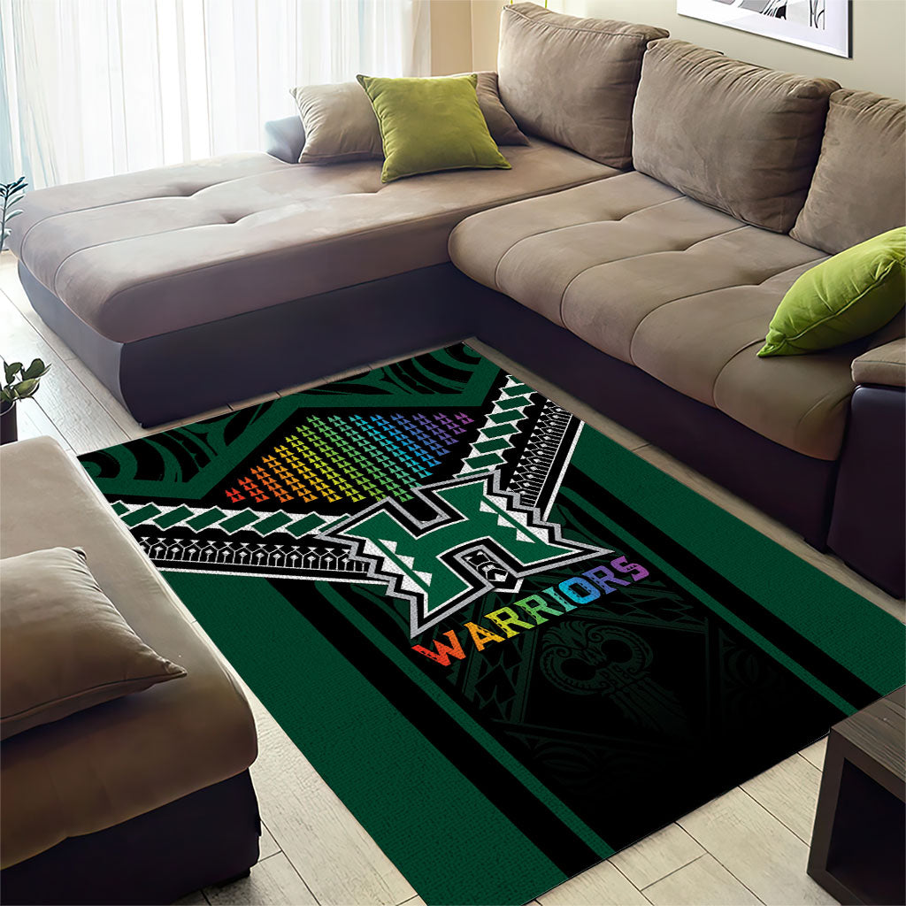 Hawaii Warriors Football Area Rug Rainbow Kakau Pattern Black LT05 - Polynesian Pride