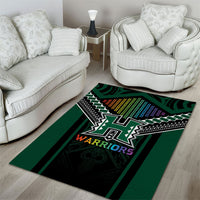 Hawaii Warriors Football Area Rug Rainbow Kakau Pattern Black LT05 - Polynesian Pride