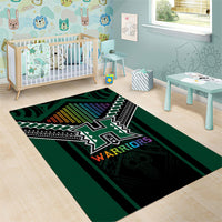 Hawaii Warriors Football Area Rug Rainbow Kakau Pattern Black LT05 - Polynesian Pride