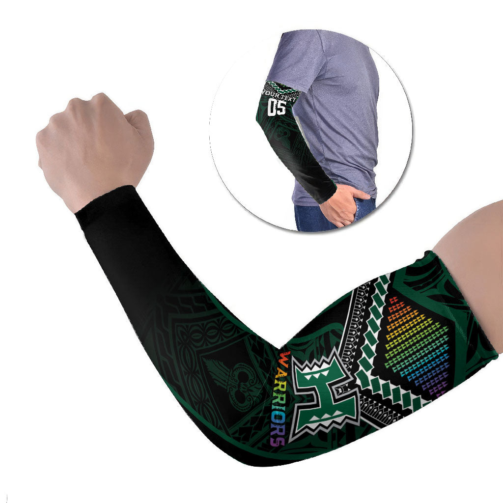 Custom Hawaii Warriors Football Arm Sleeves Rainbow Kakau Pattern Black LT05 Set of 2 Black - Polynesian Pride