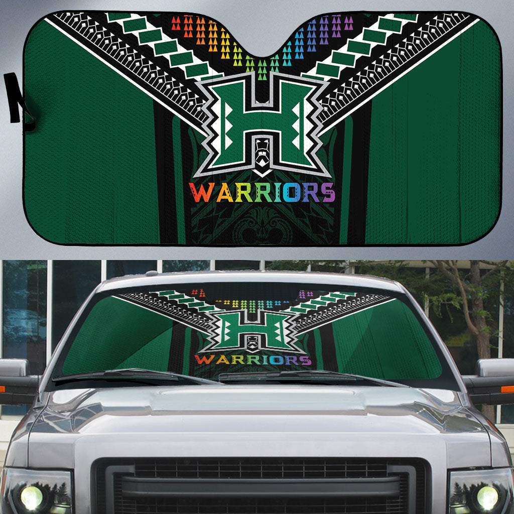 Hawaii Warriors Football Auto Sun Shade Rainbow Kakau Pattern Black LT05 Black - Polynesian Pride