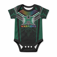 Custom Hawaii Warriors Football Baby Onesie Rainbow Kakau Pattern Black LT05 Black - Polynesian Pride