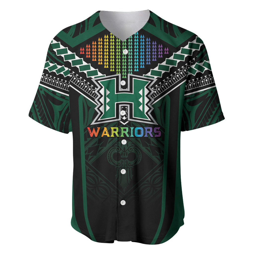 Custom Hawaii Warriors Football Baseball Jersey Rainbow Kakau Pattern Black LT05 Black - Polynesian Pride