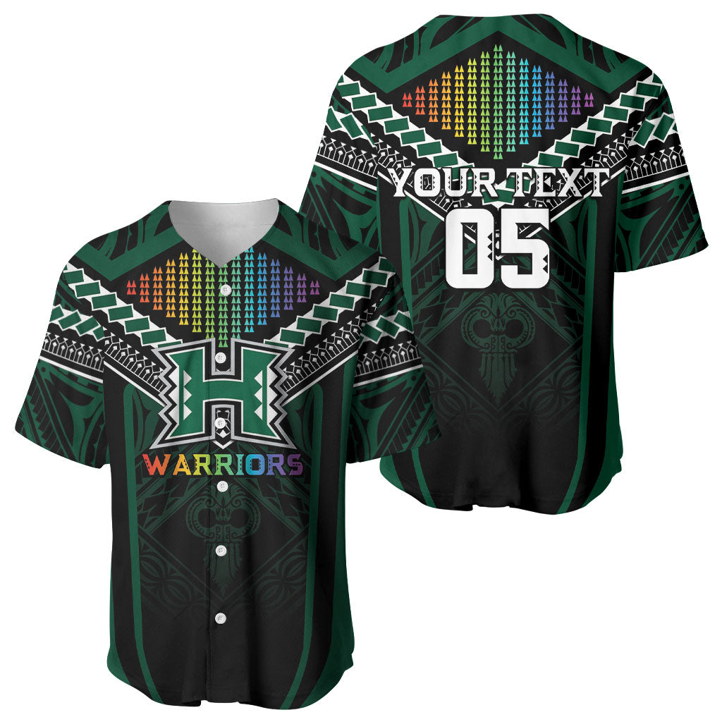 Custom Hawaii Warriors Football Baseball Jersey Rainbow Kakau Pattern Black LT05 - Polynesian Pride
