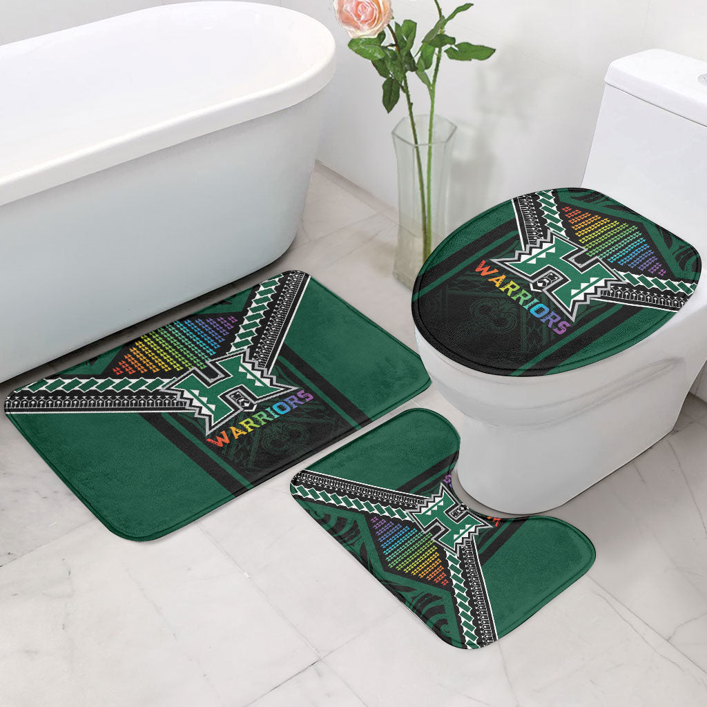 Hawaii Warriors Football Bathroom Set Rainbow Kakau Pattern Black LT05 - Polynesian Pride