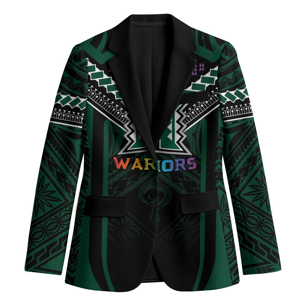 Custom Hawaii Warriors Football Blazer Rainbow Kakau Pattern Black LT05 Unisex Black - Polynesian Pride