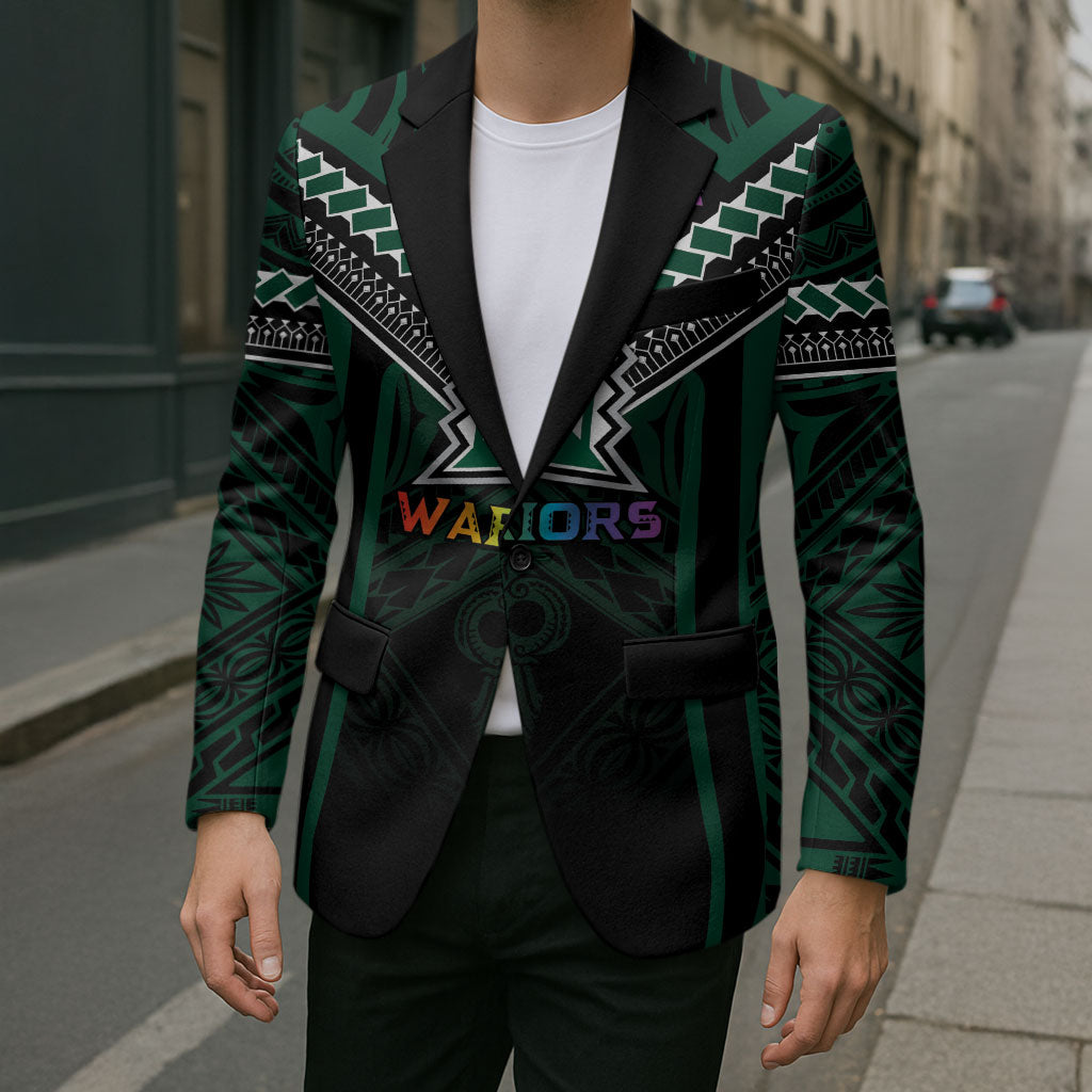 Custom Hawaii Warriors Football Blazer Rainbow Kakau Pattern Black LT05 - Polynesian Pride