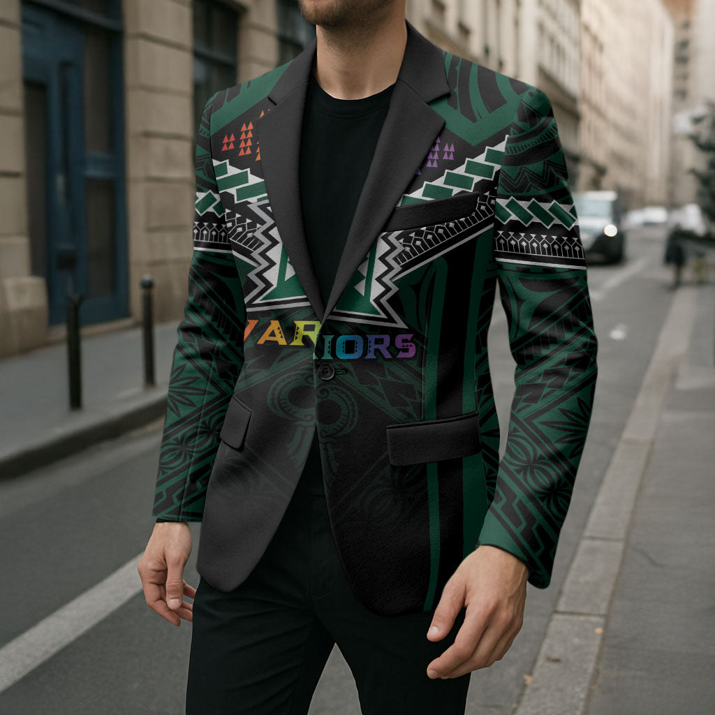 Custom Hawaii Warriors Football Blazer Rainbow Kakau Pattern Black LT05 - Polynesian Pride