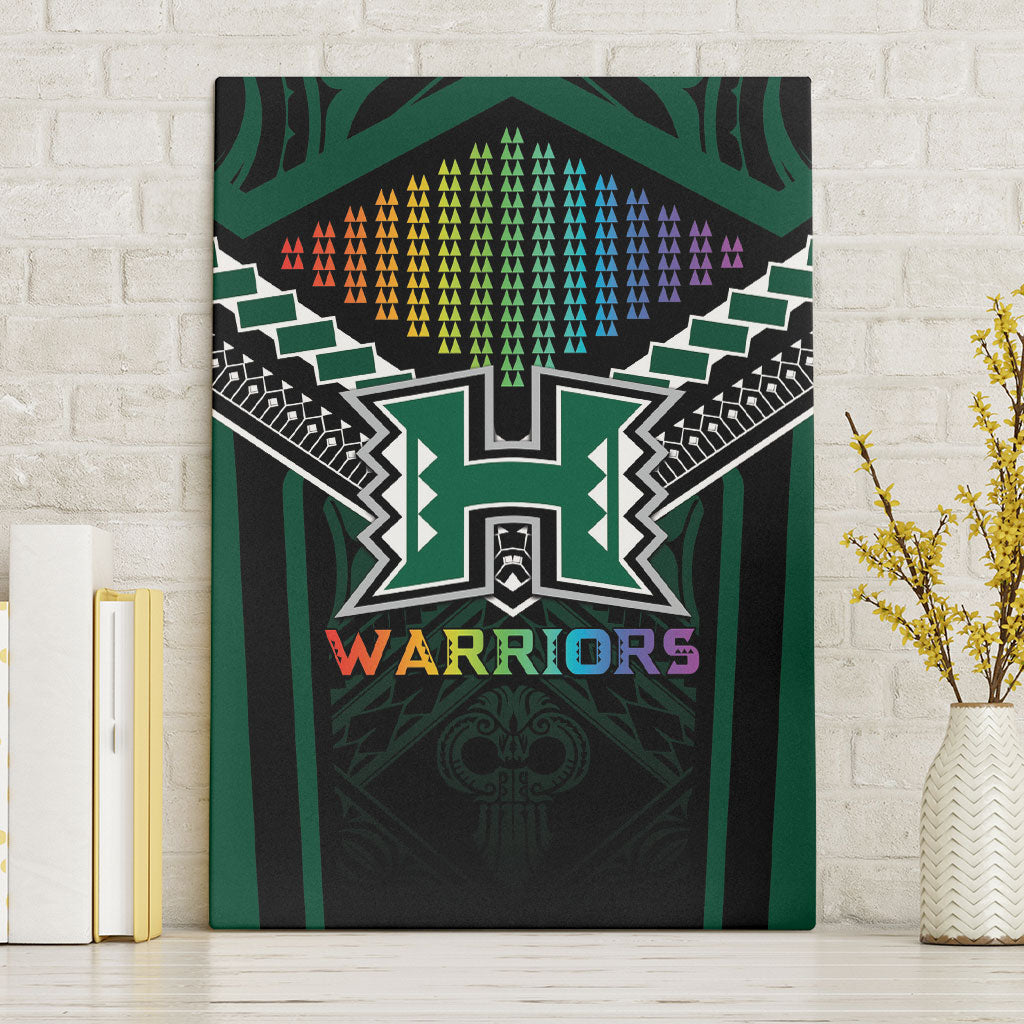 Hawaii Warriors Football Canvas Wall Art Rainbow Kakau Pattern Black LT05 Without Frame Black - Polynesian Pride