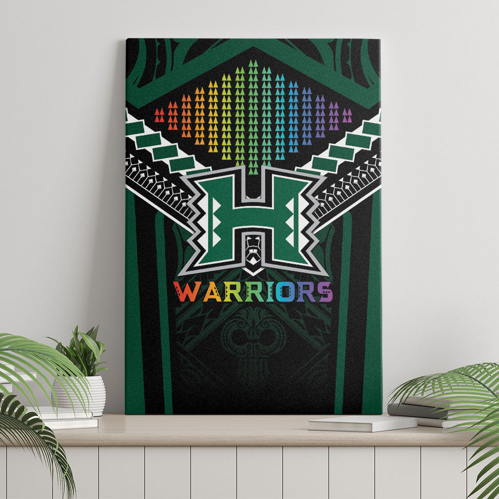 Hawaii Warriors Football Canvas Wall Art Rainbow Kakau Pattern Black LT05 - Polynesian Pride