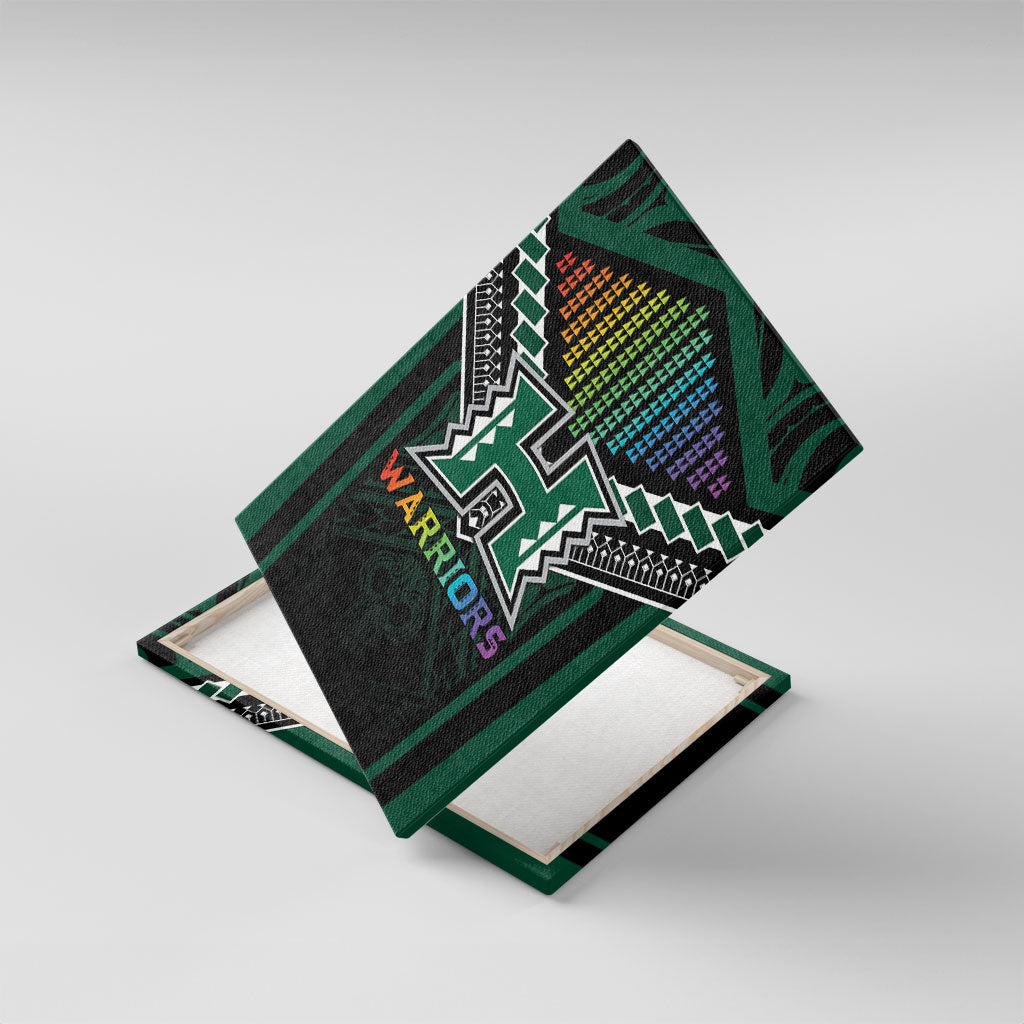 Hawaii Warriors Football Canvas Wall Art Rainbow Kakau Pattern Black LT05 With Frame Black - Polynesian Pride