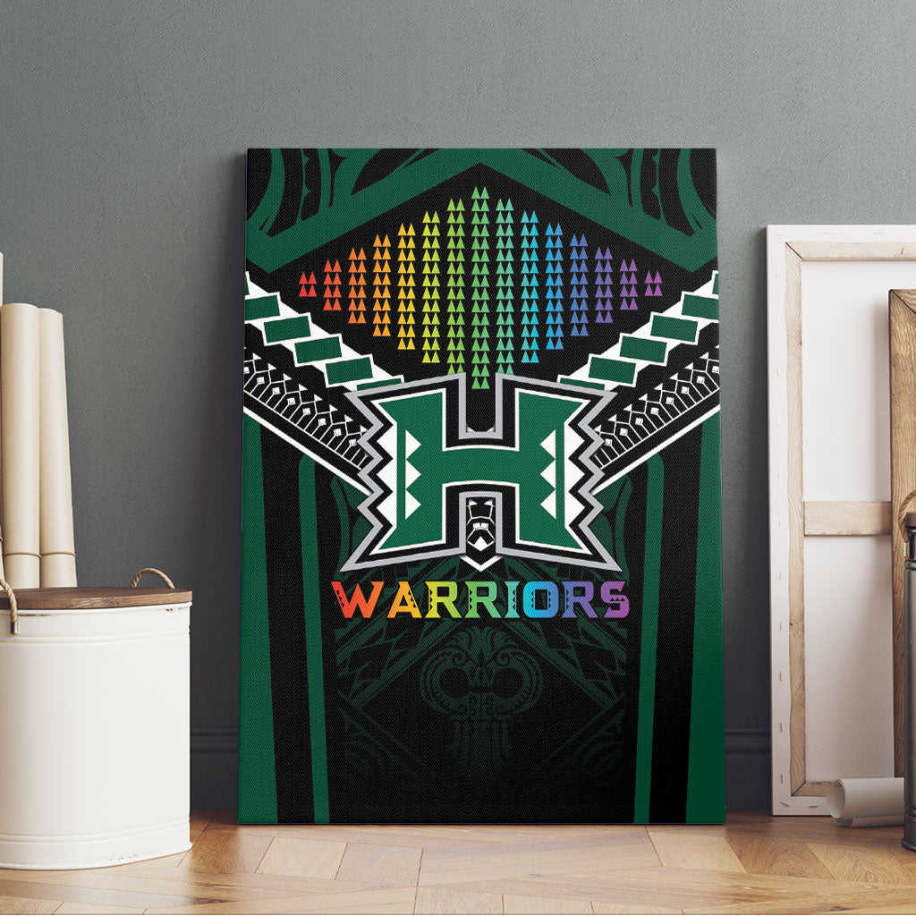 Hawaii Warriors Football Canvas Wall Art Rainbow Kakau Pattern Black LT05 - Polynesian Pride