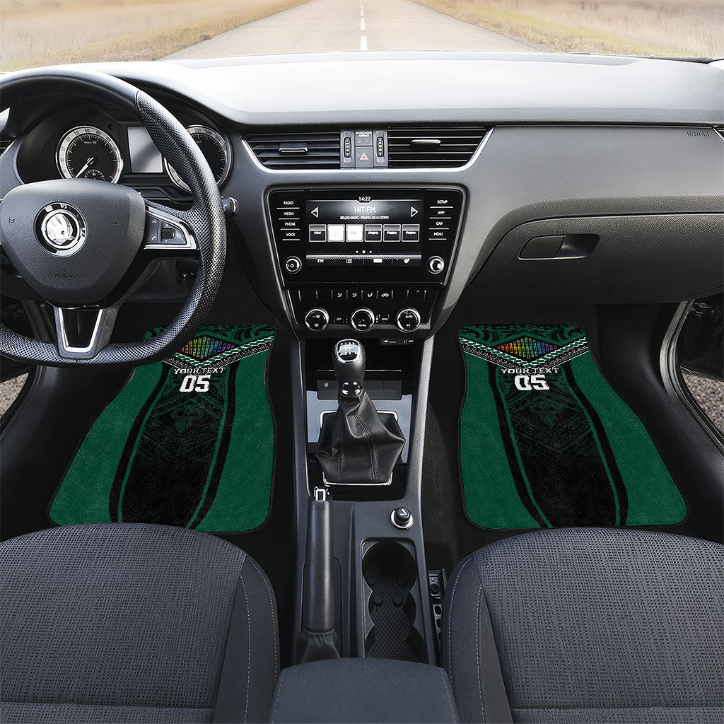 Custom Hawaii Warriors Football Car Mats Rainbow Kakau Pattern Black LT05 Set 2pcs - Front Black - Polynesian Pride