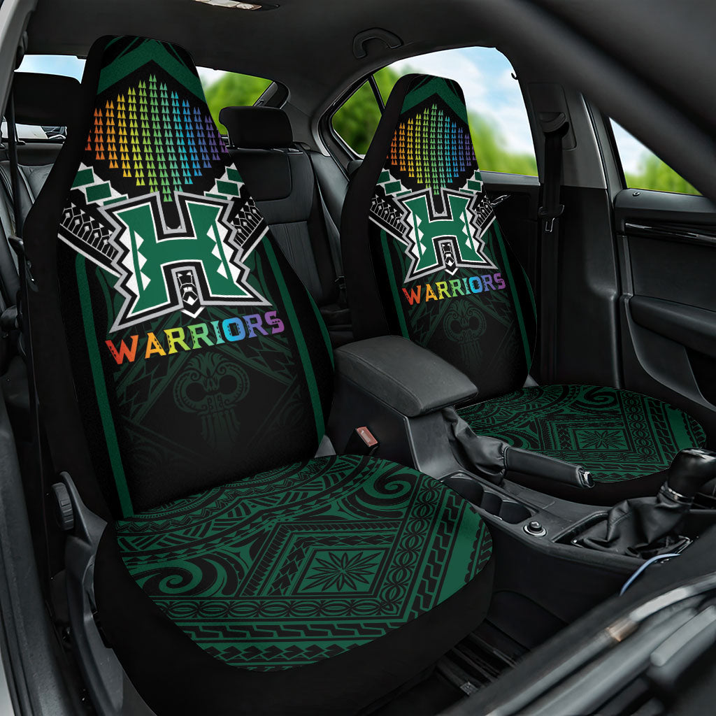 Hawaii Warriors Football Car Seat Cover Rainbow Kakau Pattern Black LT05 One Size Black - Polynesian Pride