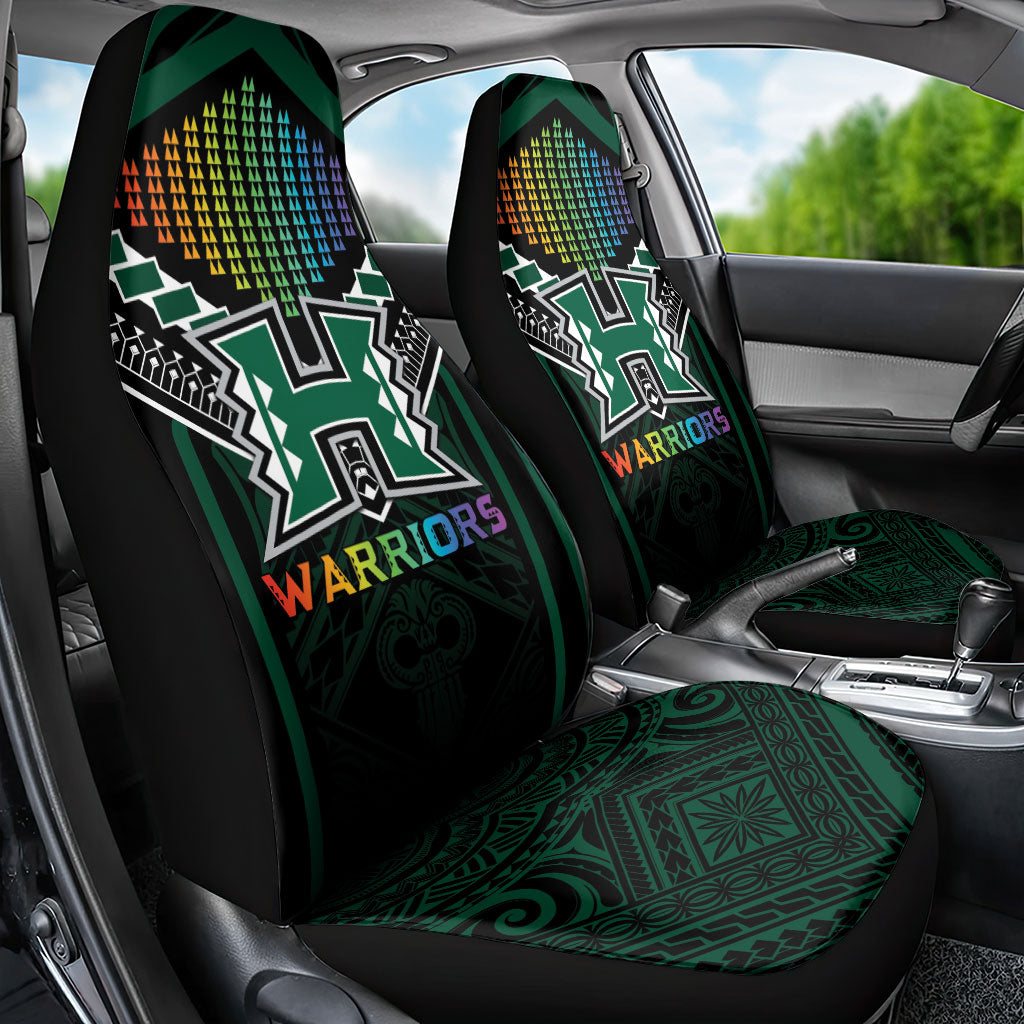 Hawaii Warriors Football Car Seat Cover Rainbow Kakau Pattern Black LT05 - Polynesian Pride