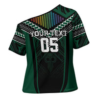 Custom Hawaii Warriors Football Cross Shoulder Shirt Rainbow Kakau Pattern Black LT05 - Polynesian Pride