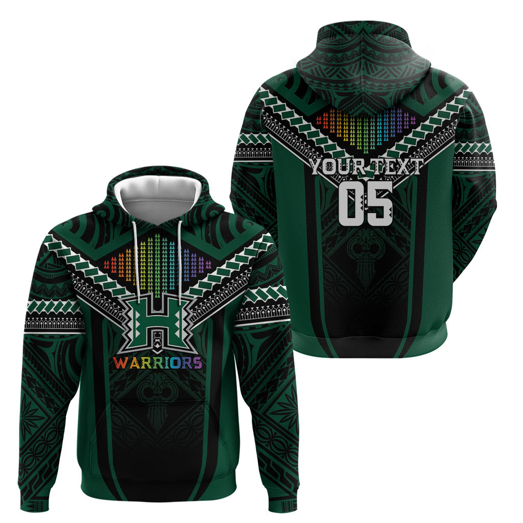 Custom Hawaii Warriors Football Hoodie Rainbow Kakau Pattern Black LT05 - Polynesian Pride