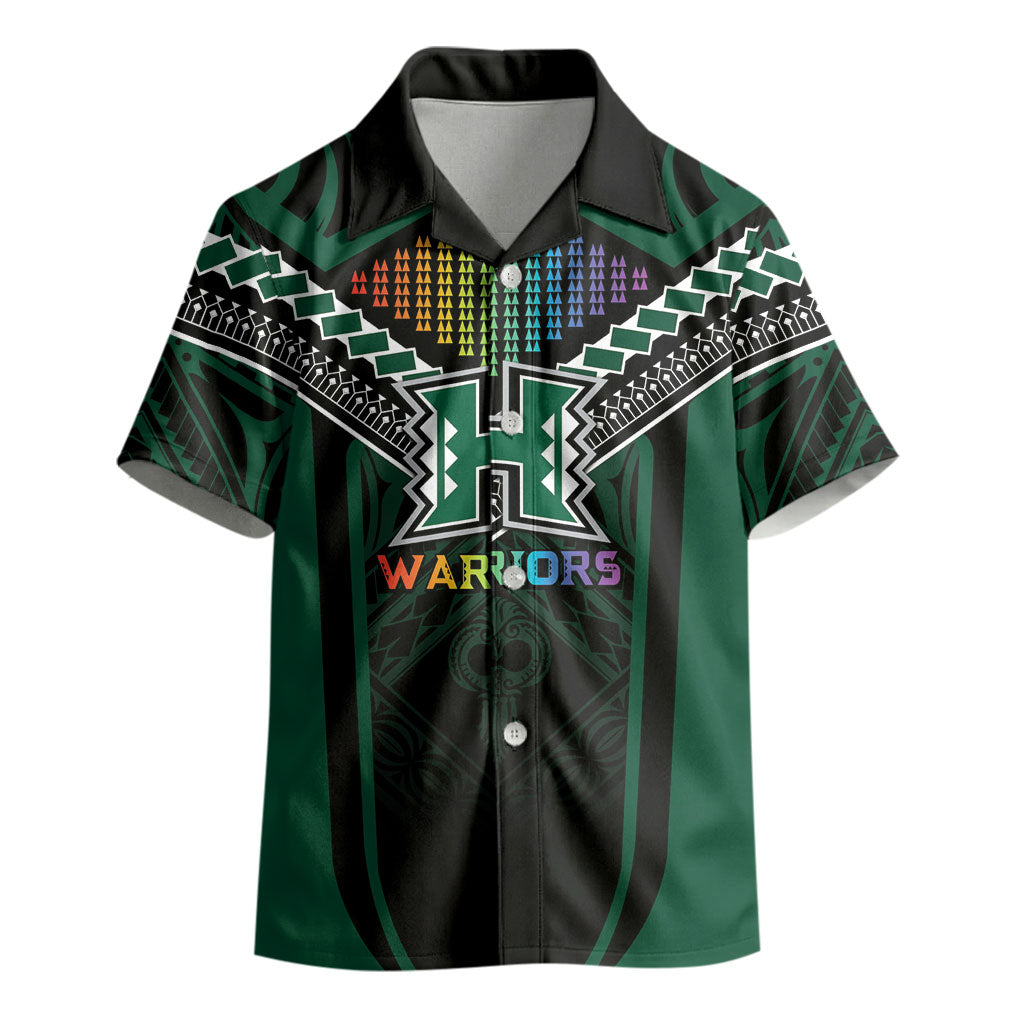 Custom Hawaii Warriors Football Kid Hawaiian Shirt Rainbow Kakau Pattern Black LT05 - Polynesian Pride