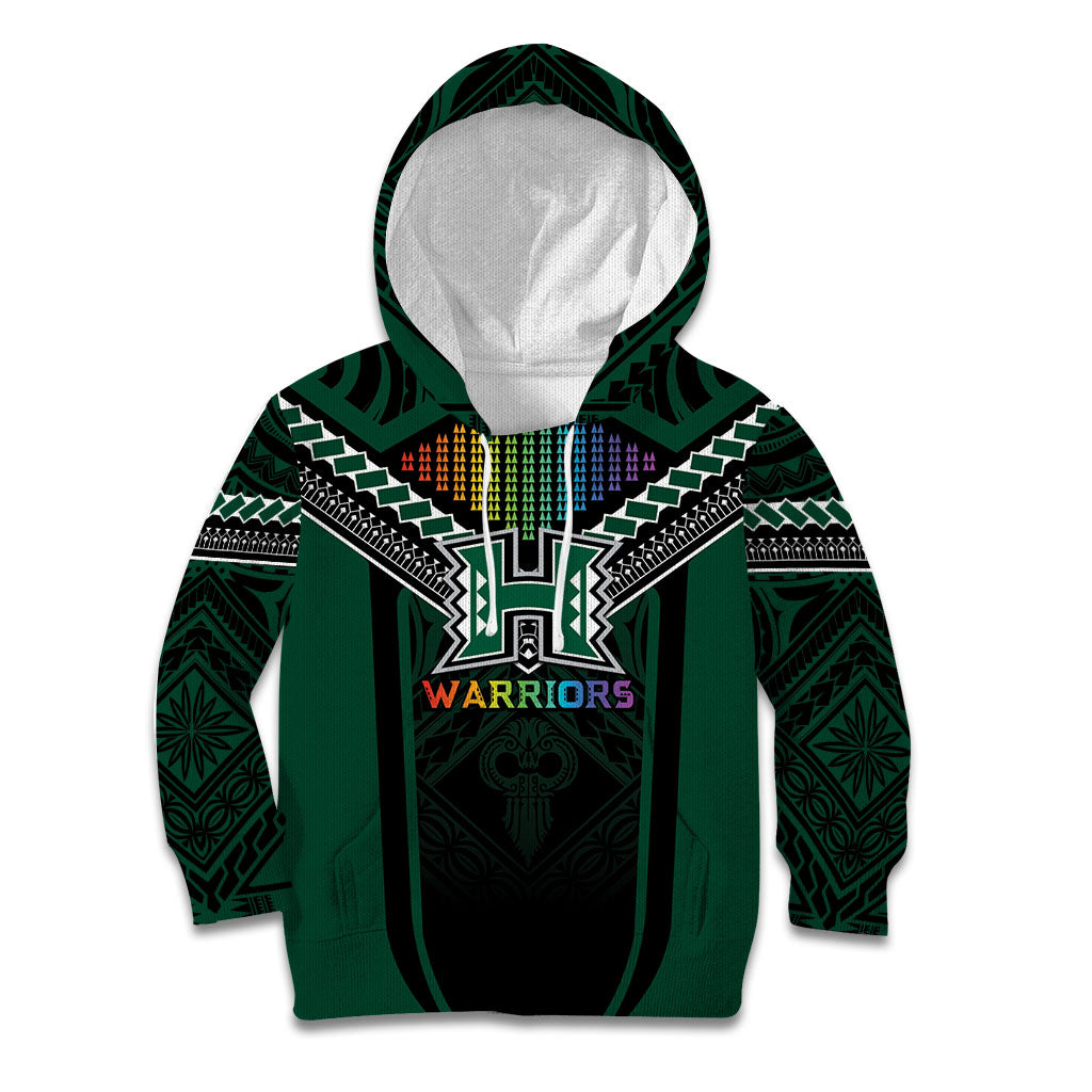 Custom Hawaii Warriors Football Kid Hoodie Rainbow Kakau Pattern Black LT05 Hoodie Black - Polynesian Pride