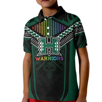 Custom Hawaii Warriors Football Kid Polo Shirt Rainbow Kakau Pattern Black LT05 Kid Black - Polynesian Pride