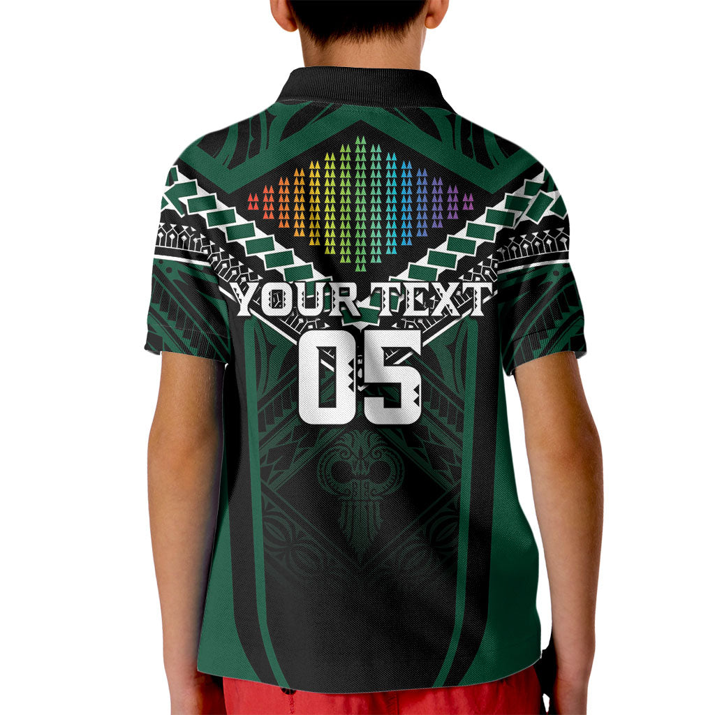 Custom Hawaii Warriors Football Kid Polo Shirt Rainbow Kakau Pattern Black LT05 - Polynesian Pride