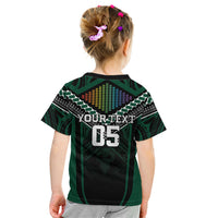 Custom Hawaii Warriors Football Kid T Shirt Rainbow Kakau Pattern Black LT05 - Polynesian Pride