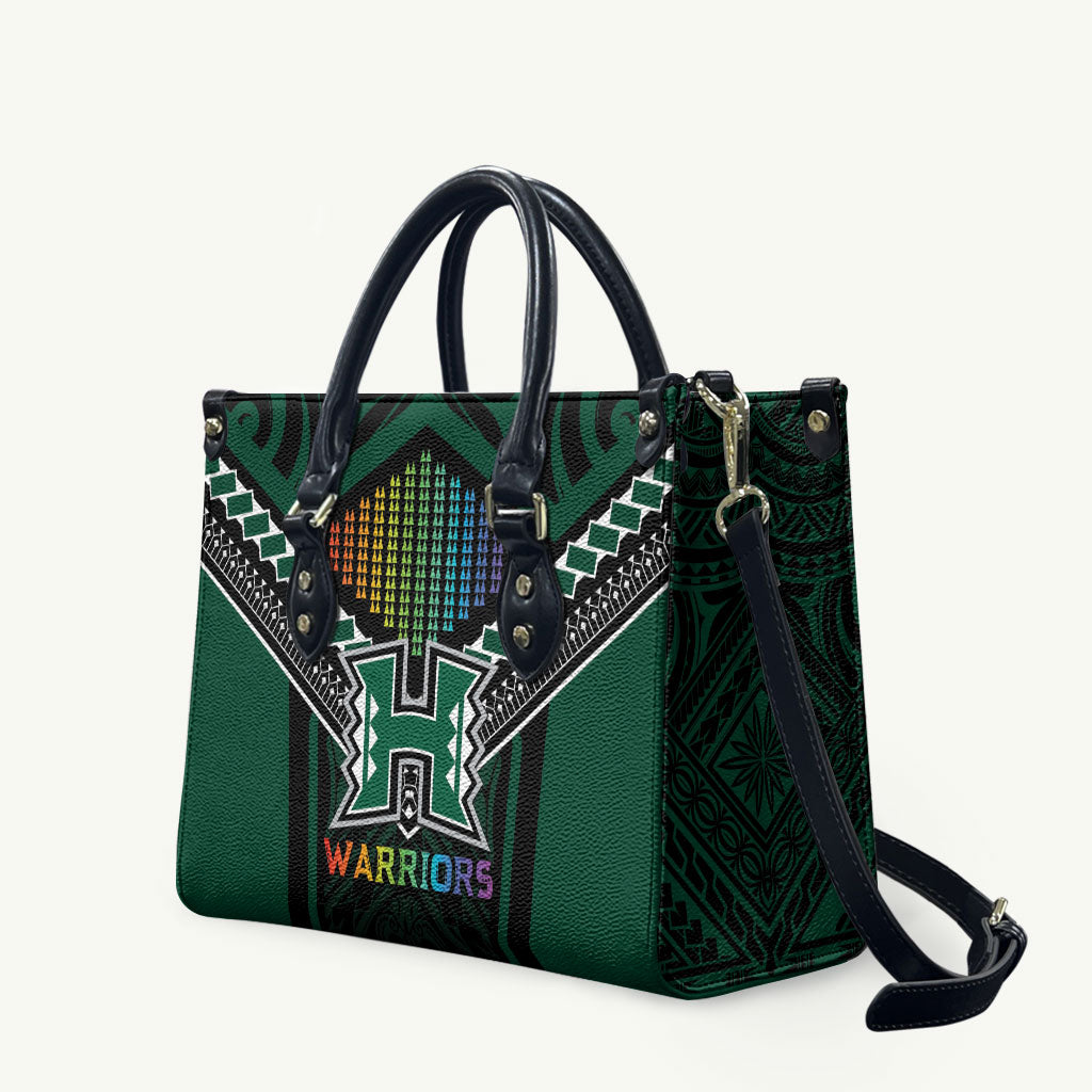 Hawaii Warriors Football Leather Bag Rainbow Kakau Pattern Black LT05 Black - Polynesian Pride