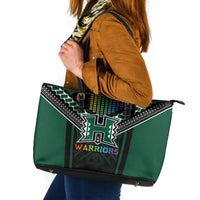 Hawaii Warriors Football Leather Tote Bag Rainbow Kakau Pattern Black LT05 Black - Polynesian Pride