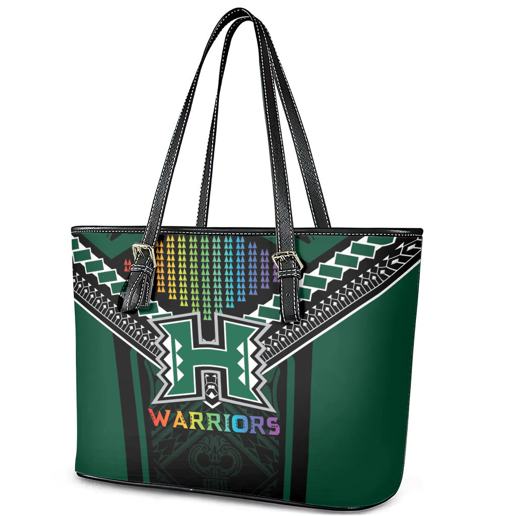 Hawaii Warriors Football Leather Tote Bag Rainbow Kakau Pattern Black LT05 - Polynesian Pride