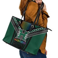 Hawaii Warriors Football Leather Tote Bag Rainbow Kakau Pattern Black LT05 - Polynesian Pride