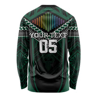 Custom Hawaii Warriors Football Long Sleeve Shirt Rainbow Kakau Pattern Black LT05 - Polynesian Pride
