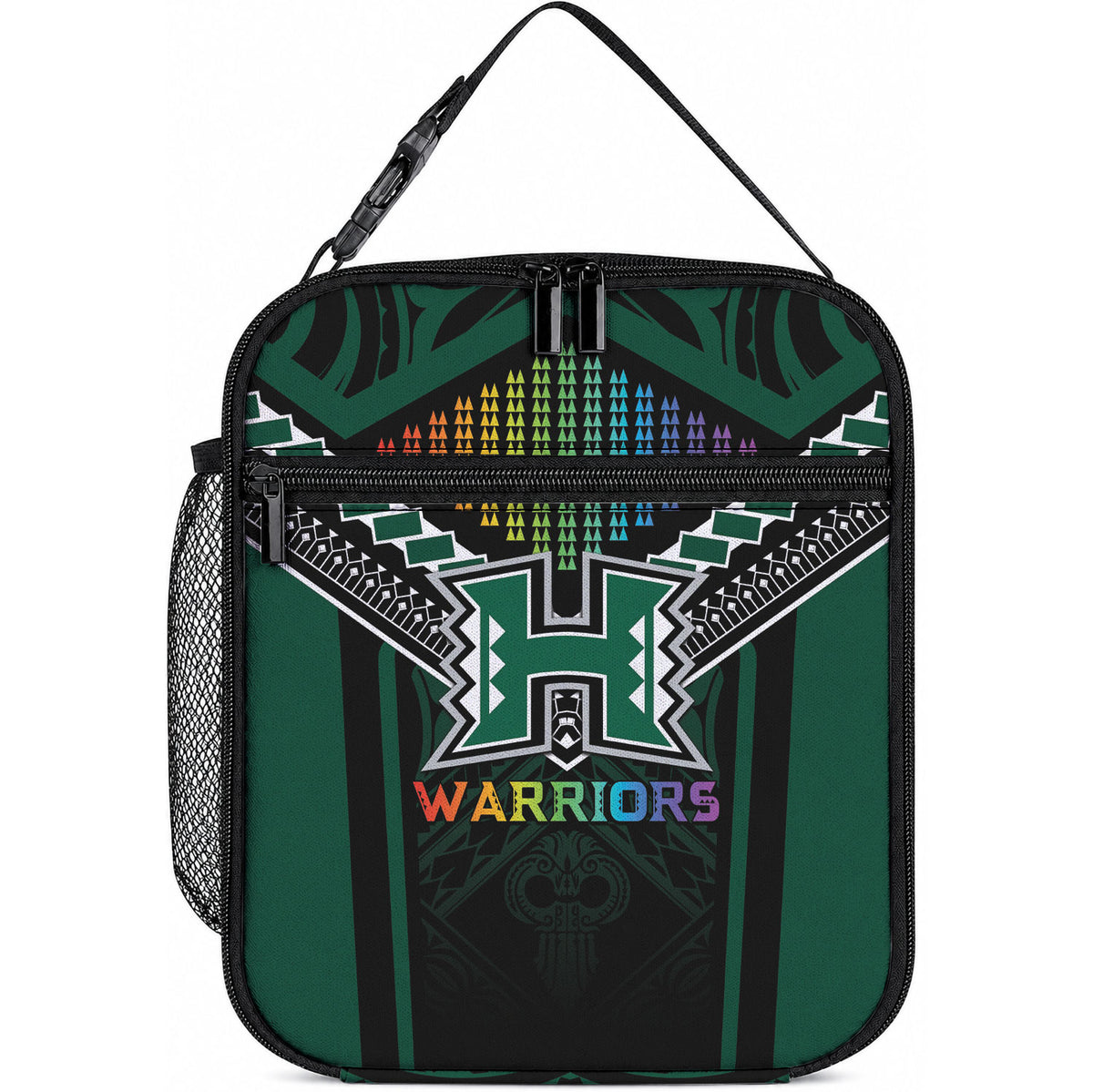 Hawaii Warriors Football Lunch Bag Rainbow Kakau Pattern Black LT05 10.2 × 8.3 × 4.3 inch Black - Polynesian Pride