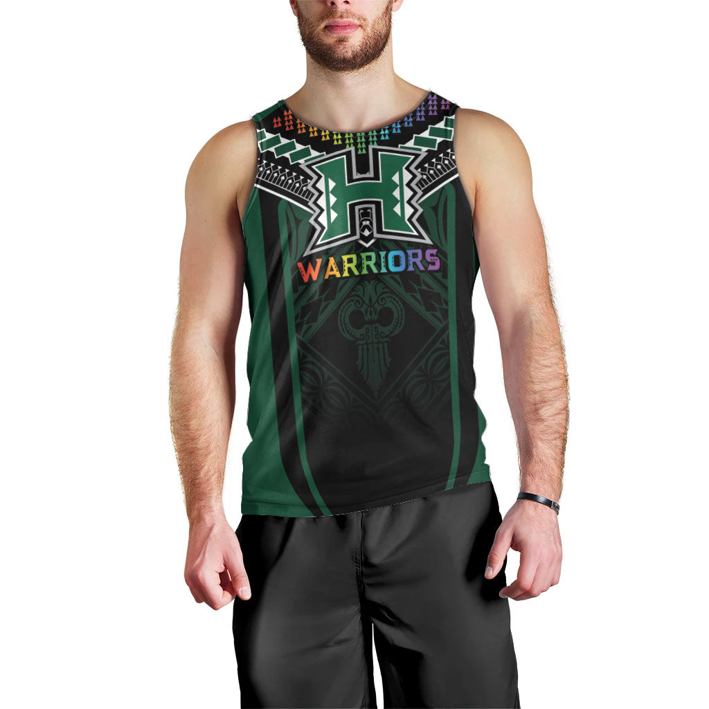 Custom Hawaii Warriors Football Men Tank Top Rainbow Kakau Pattern Black LT05 - Polynesian Pride