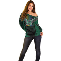 Custom Hawaii Warriors Football Off Shoulder Sweater Rainbow Kakau Pattern Black LT05 - Polynesian Pride