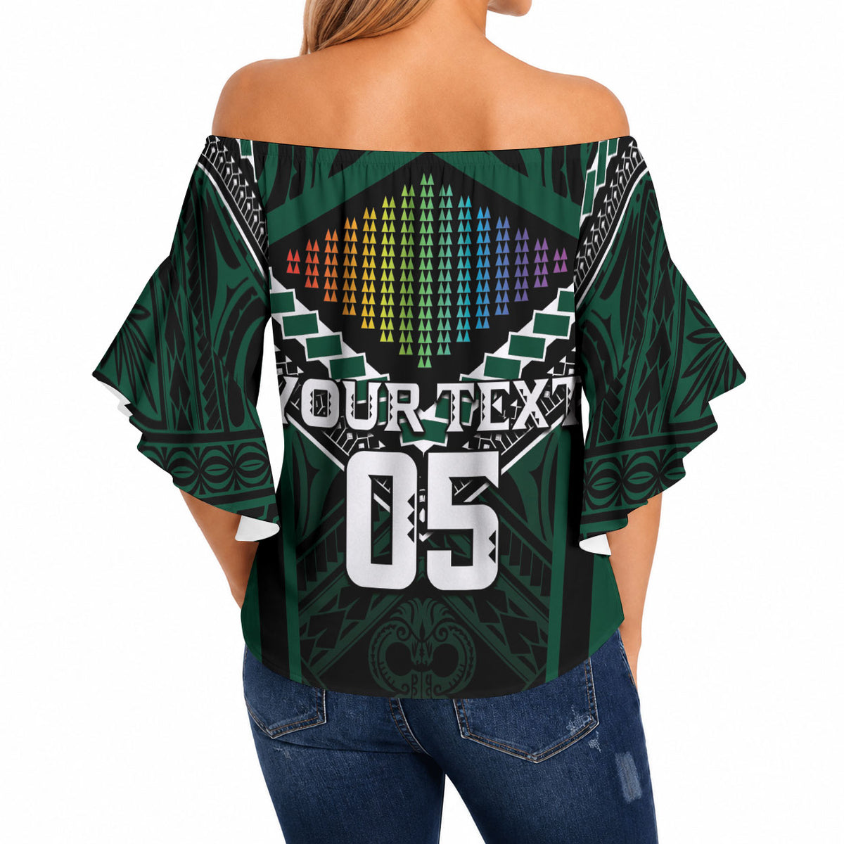 Custom Hawaii Warriors Football Off Shoulder Wrap Waist Top Rainbow Kakau Pattern Black LT05 - Polynesian Pride