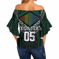 Custom Hawaii Warriors Football Off Shoulder Wrap Waist Top Rainbow Kakau Pattern Black LT05 - Polynesian Pride