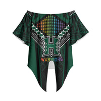 Custom Hawaii Warriors Football Off Shoulder Wrap Waist Top Rainbow Kakau Pattern Black LT05 - Polynesian Pride