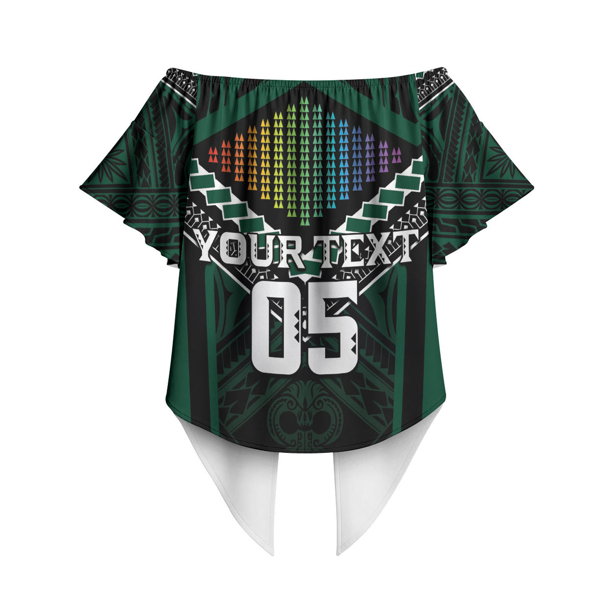 Custom Hawaii Warriors Football Off Shoulder Wrap Waist Top Rainbow Kakau Pattern Black LT05 - Polynesian Pride