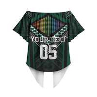 Custom Hawaii Warriors Football Off Shoulder Wrap Waist Top Rainbow Kakau Pattern Black LT05 - Polynesian Pride