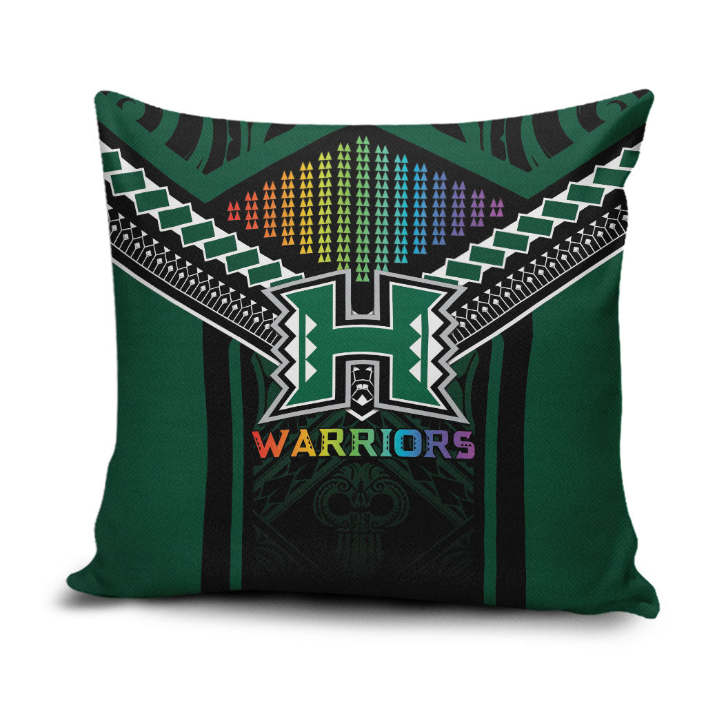 Hawaii Warriors Football Pillow Cover Rainbow Kakau Pattern Black LT05 Black - Polynesian Pride
