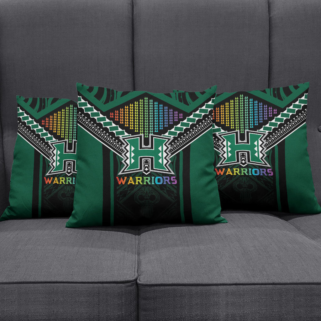 Hawaii Warriors Football Pillow Cover Rainbow Kakau Pattern Black LT05 - Polynesian Pride