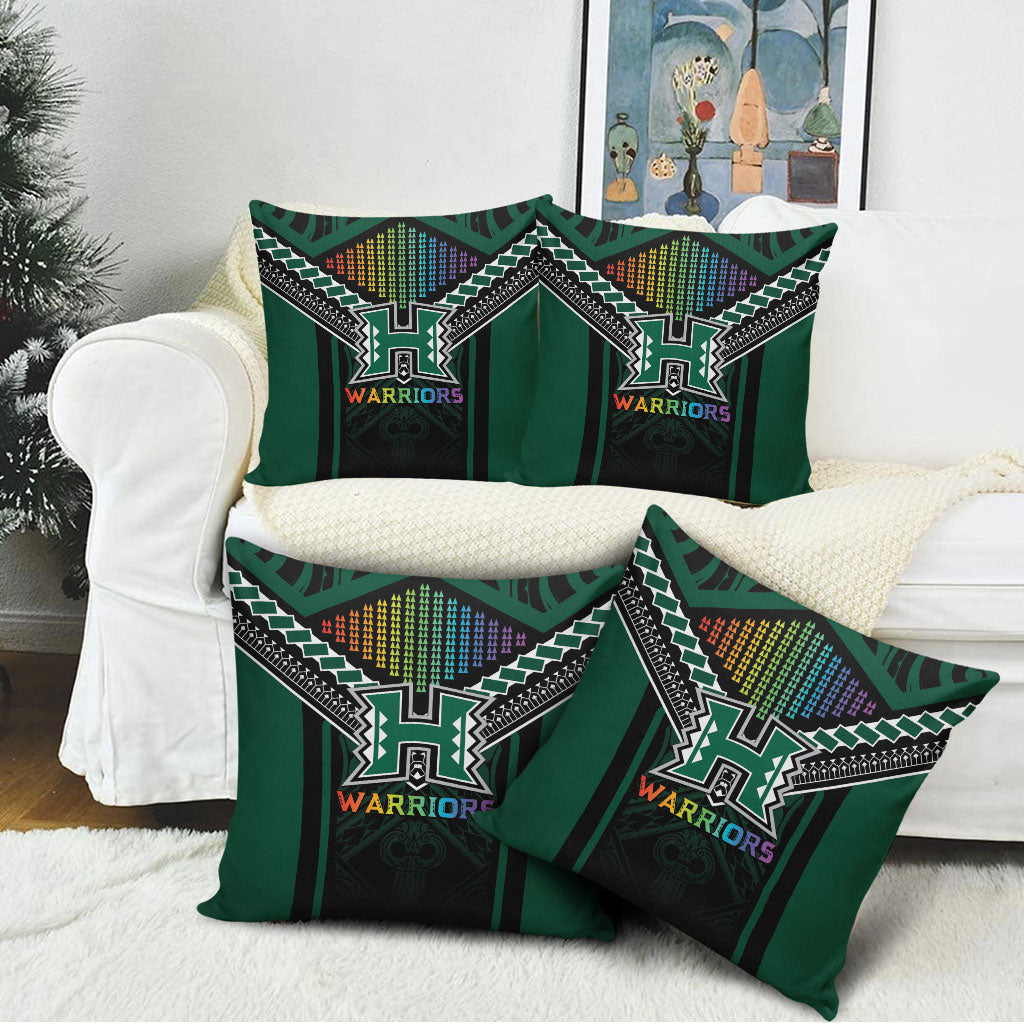 Hawaii Warriors Football Pillow Cover Rainbow Kakau Pattern Black LT05 - Polynesian Pride