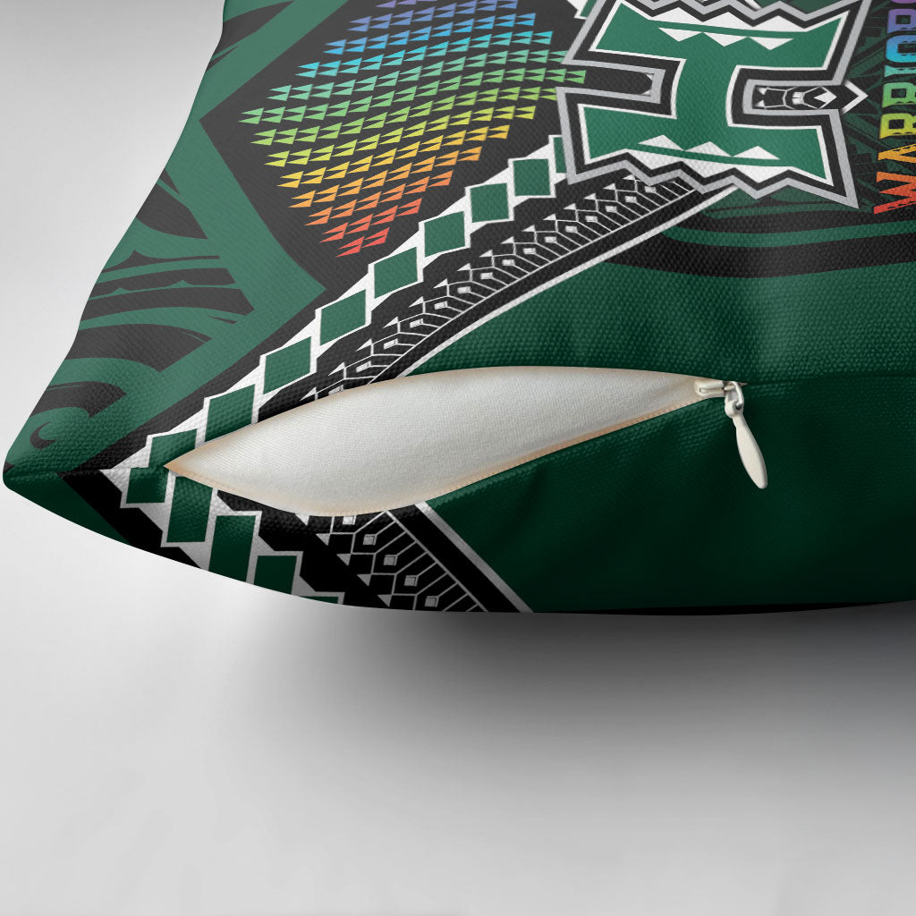 Hawaii Warriors Football Pillow Cover Rainbow Kakau Pattern Black LT05 - Polynesian Pride
