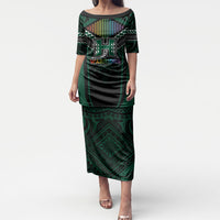 Custom Hawaii Warriors Football Puletasi Rainbow Kakau Pattern Black LT05 Long Dress Black - Polynesian Pride