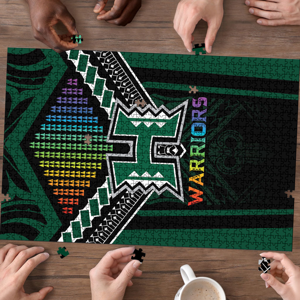 Hawaii Warriors Football Puzzle Rainbow Kakau Pattern Black LT05 - Polynesian Pride