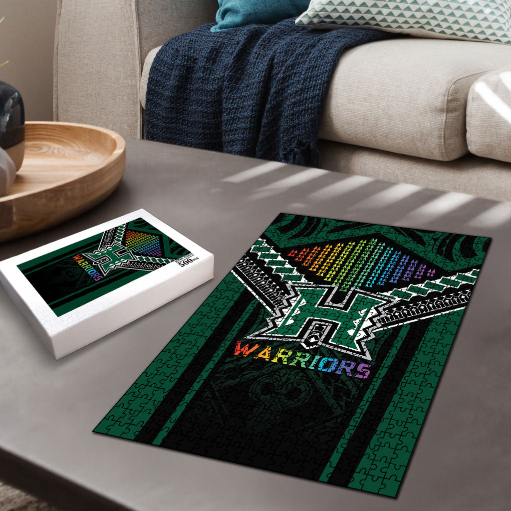 Hawaii Warriors Football Puzzle Rainbow Kakau Pattern Black LT05 - Polynesian Pride