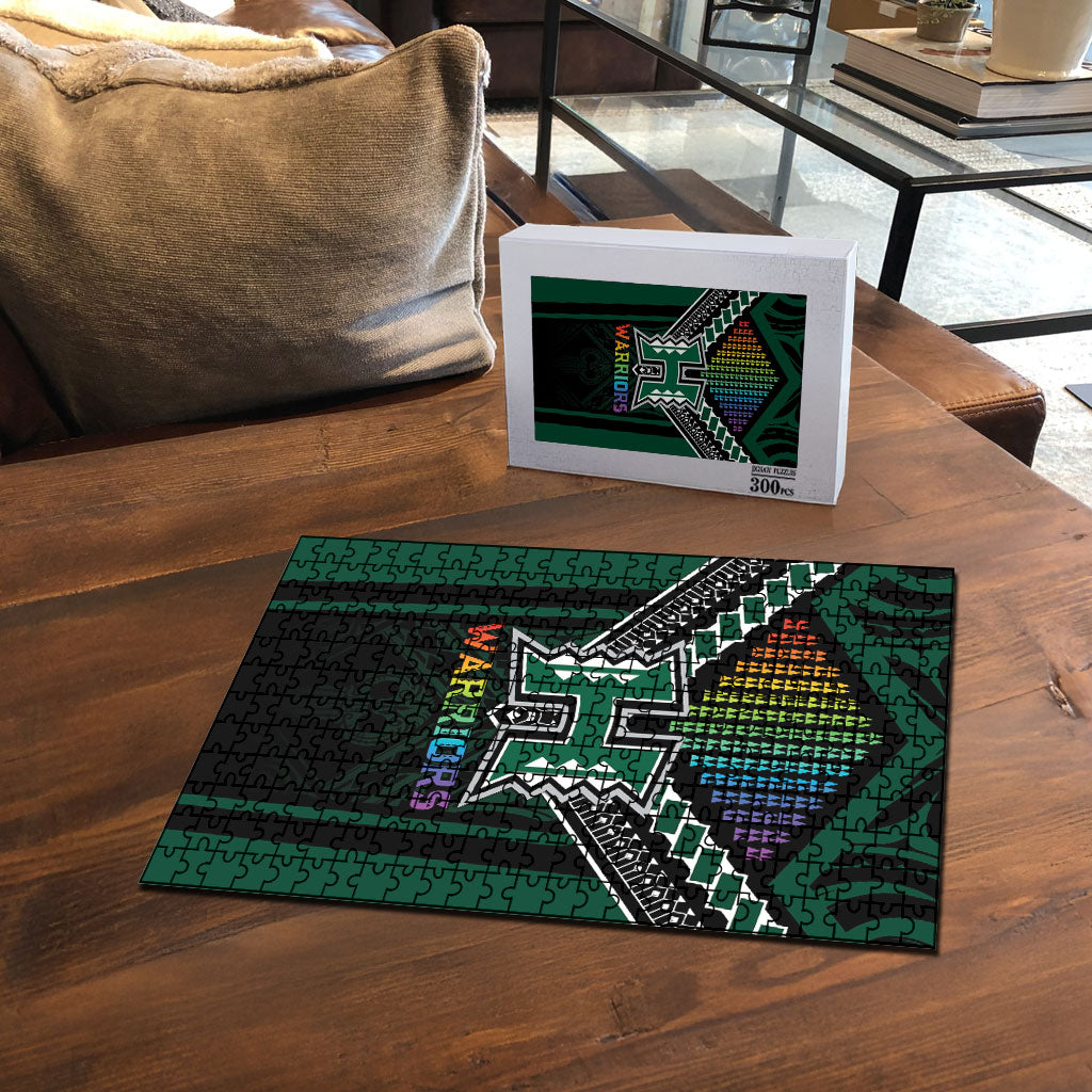Hawaii Warriors Football Puzzle Rainbow Kakau Pattern Black LT05 - Polynesian Pride