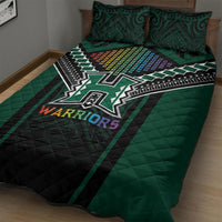 Hawaii Warriors Football Quilt Bed Set Rainbow Kakau Pattern Black LT05 - Polynesian Pride