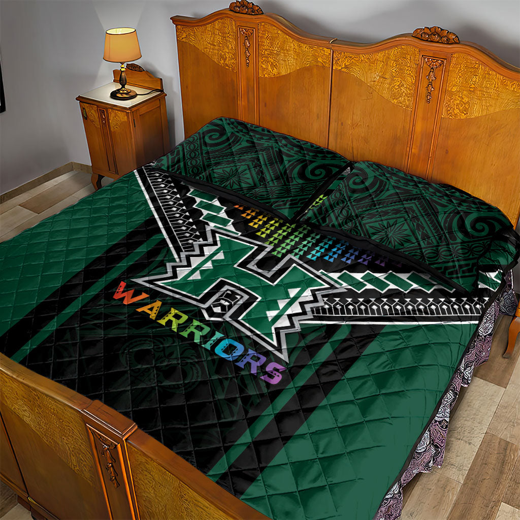 Hawaii Warriors Football Quilt Bed Set Rainbow Kakau Pattern Black LT05 - Polynesian Pride
